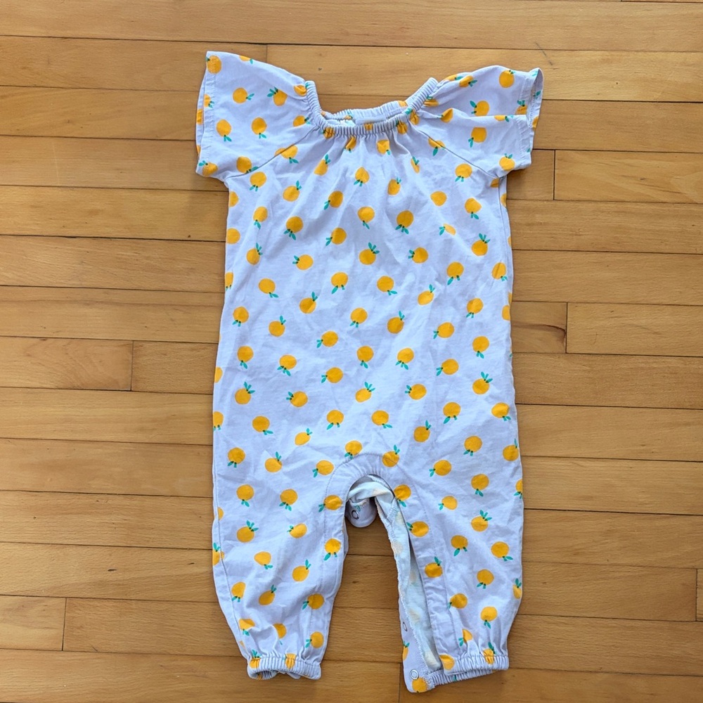 Hanna Andersson Lavender Romper with Oranges, 12-18 months